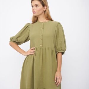 Olive Green Button-Up Midi Dress